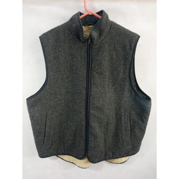 Bean Mens Wool Vest Sherpa Lined Full Zip Vintage Navy Blue